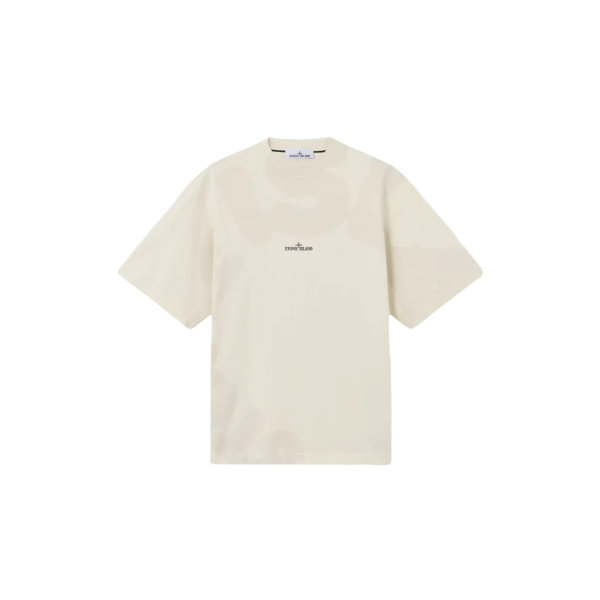 T-shirt manche courte STONE ISLAND jersey coton bio peigné écru imprimé Whirlwind Type