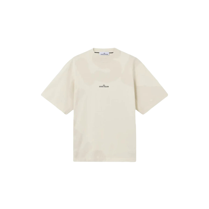 T-shirt manche courte STONE ISLAND jersey coton bio peigné écru imprimé Whirlwind Type