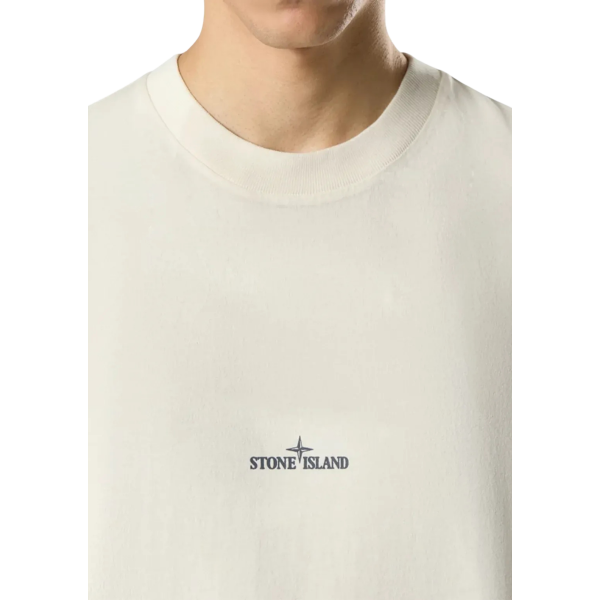 T-shirt manche courte STONE ISLAND jersey coton bio peigné écru imprimé Whirlwind Type