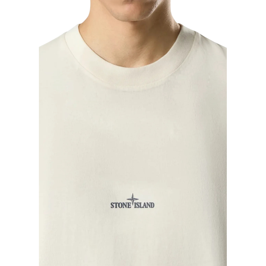 T-shirt manche courte STONE ISLAND jersey coton bio peigné écru imprimé Whirlwind Type