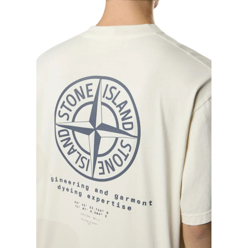 T-shirt manche courte STONE ISLAND jersey coton bio peigné écru imprimé Whirlwind Type