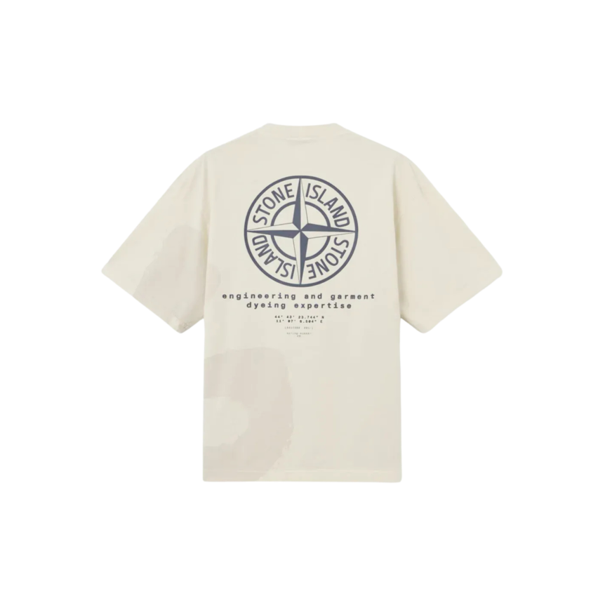 T-shirt manche courte STONE ISLAND jersey coton bio peigné écru imprimé Whirlwind Type