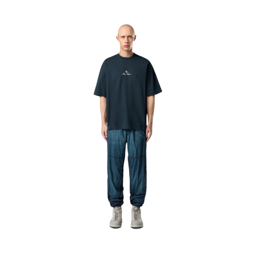 STONE ISLAND T-shirt col rond bleu nuit broderie « Multiaxial Sashiko »quadrillage dos