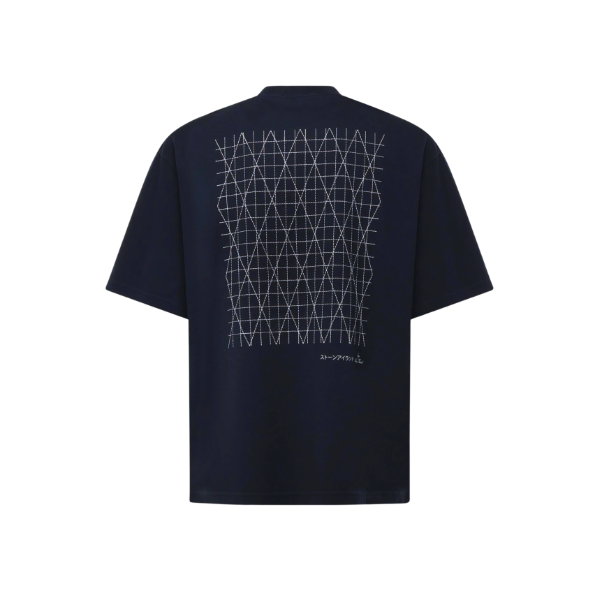 STONE ISLAND T-shirt col rond bleu nuit broderie « Multiaxial Sashiko »quadrillage dos