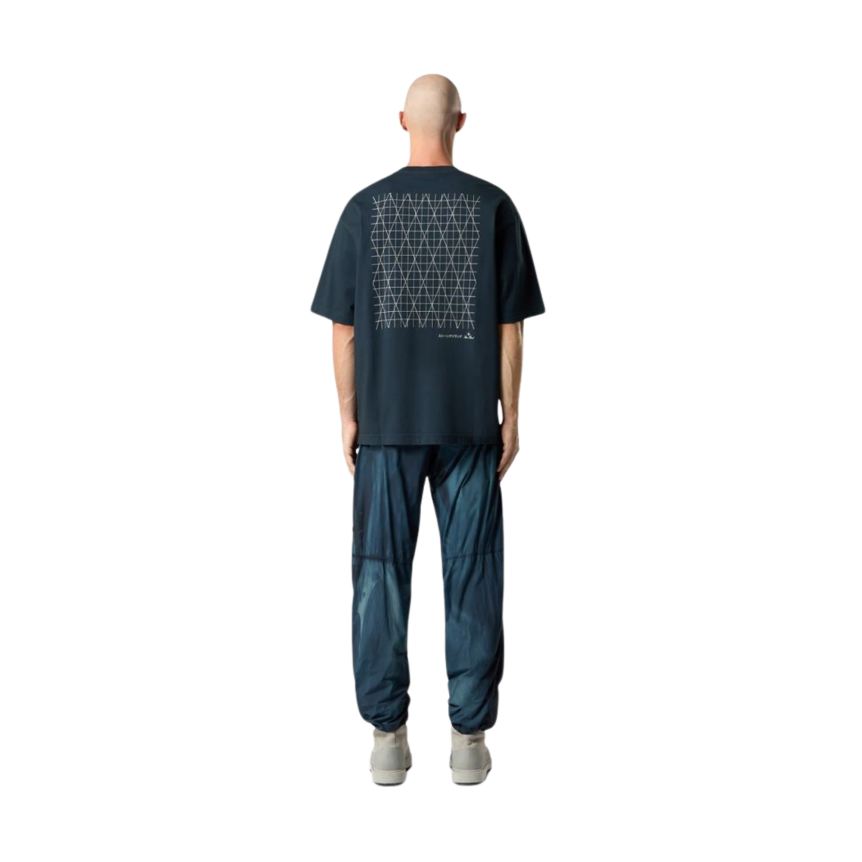 STONE ISLAND T-shirt col rond bleu nuit broderie « Multiaxial Sashiko »quadrillage dos
