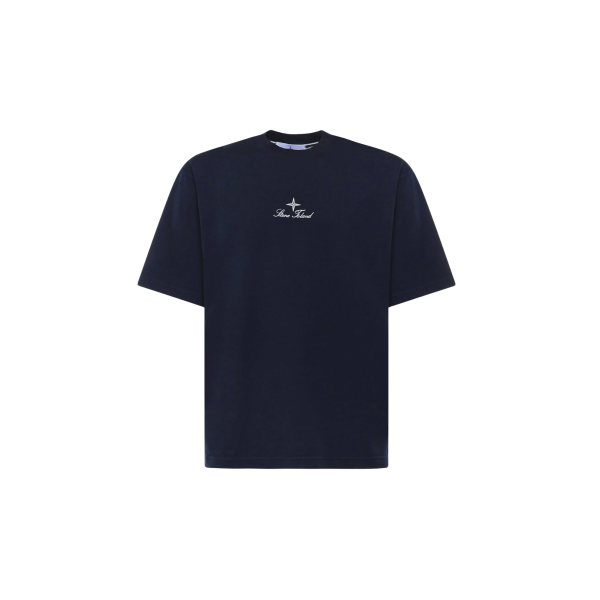 STONE ISLAND T-shirt col rond bleu nuit broderie « Multiaxial Sashiko »quadrillage dos