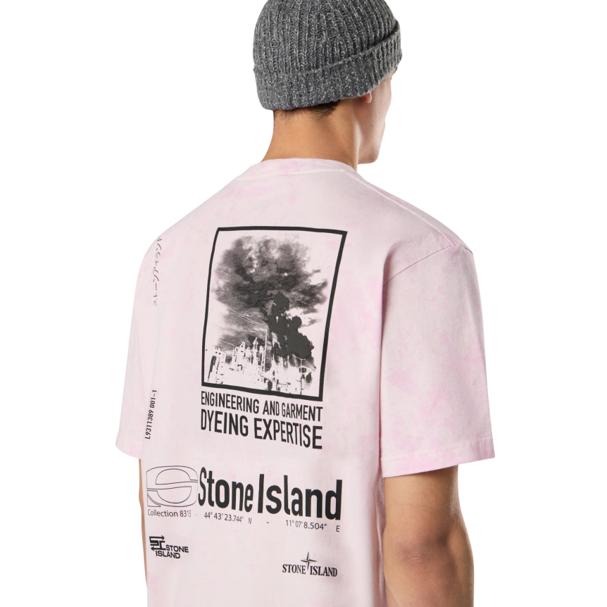 T-shirt manche courte STONE ISLAND coton rose imprimé Paintball dos