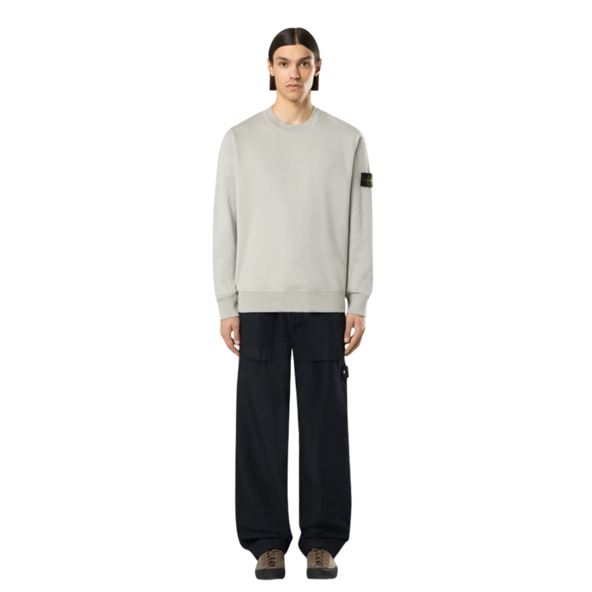 Sweat-shirt STONE ISLAND ras-du-cou regular manche raglan coton gris perle