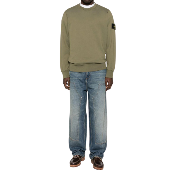 Sweat-shirt STONE ISLAND ras-du-cou regular manche raglan coton kaki