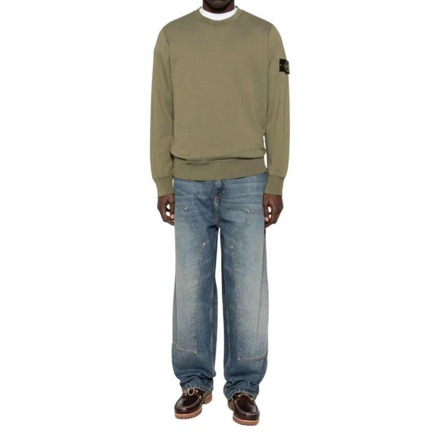 Sweat-shirt STONE ISLAND ras-du-cou regular manche raglan coton kaki