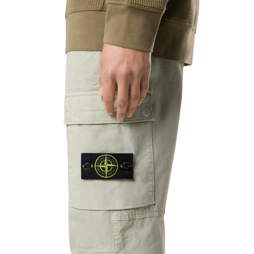 Pantalon cargo STONE ISLAND coupe fuselée regular coton vert sauge