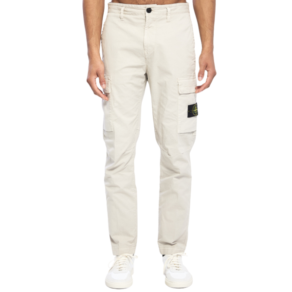 Pantalon cargo STONE ISLAND coupe fuselée regular coton gris perle