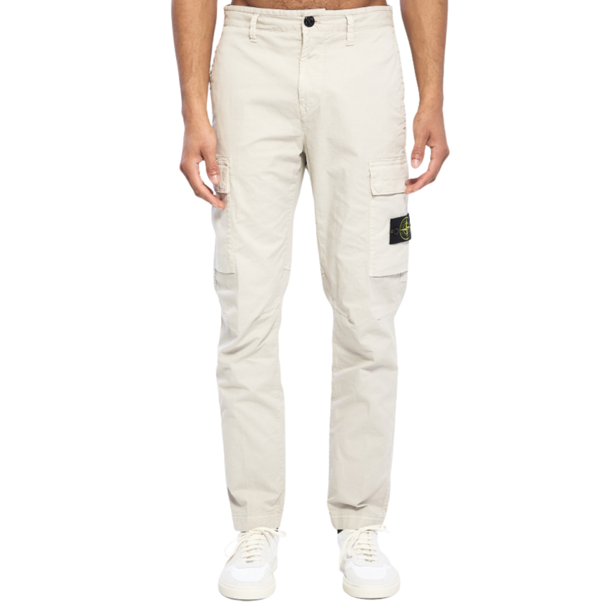 Pantalon cargo STONE ISLAND coupe fuselée regular coton gris perle
