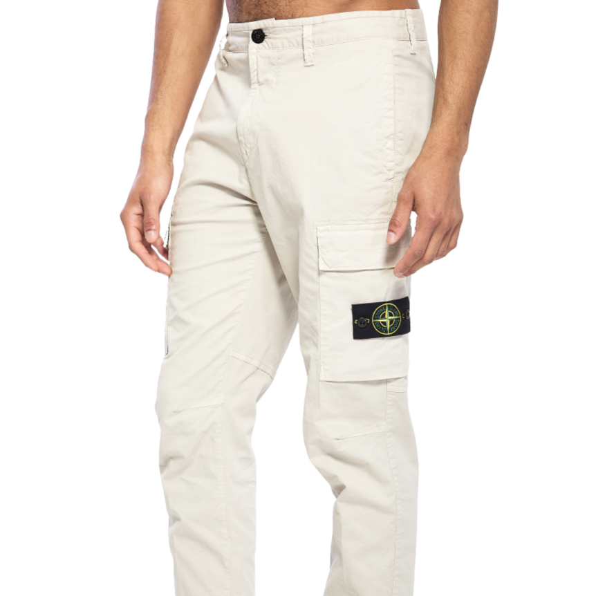 Pantalon cargo STONE ISLAND coupe fuselée regular coton gris perle