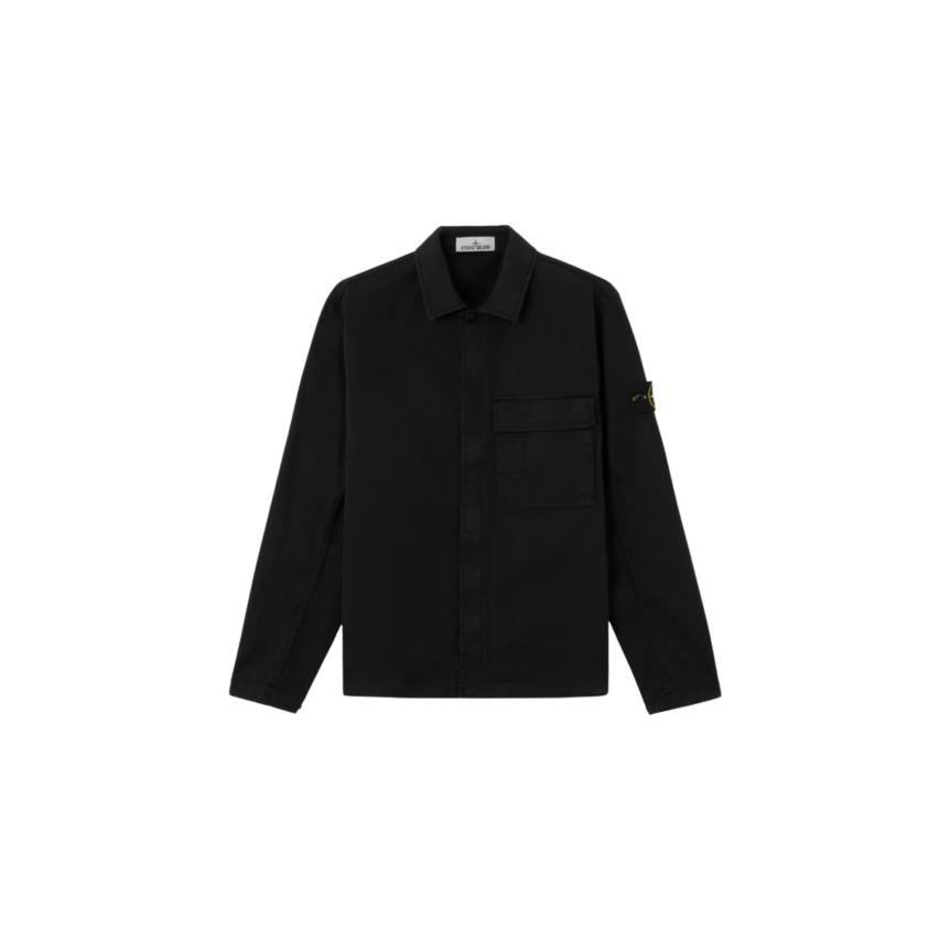 Surchemise STONE ISLAND en sergé de coton bio extensible noir