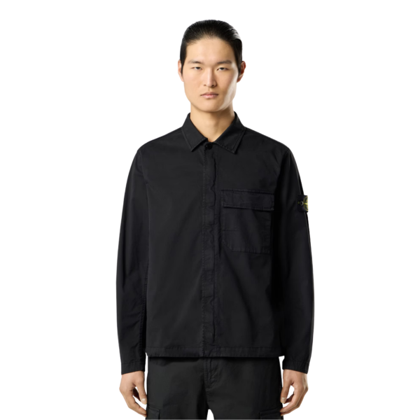 Surchemise STONE ISLAND en sergé de coton bio extensible noir