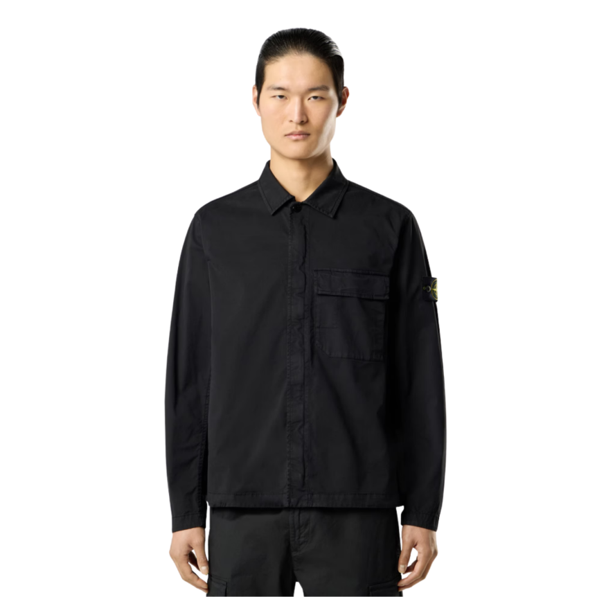Surchemise STONE ISLAND en sergé de coton bio extensible noir