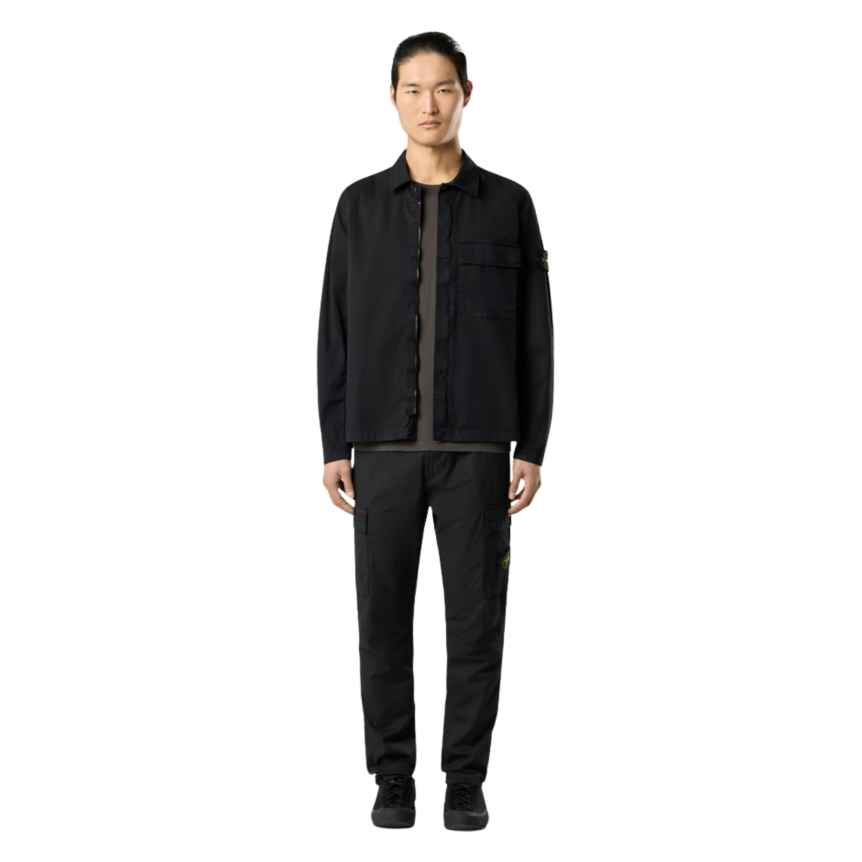 Surchemise STONE ISLAND en sergé de coton bio extensible noir