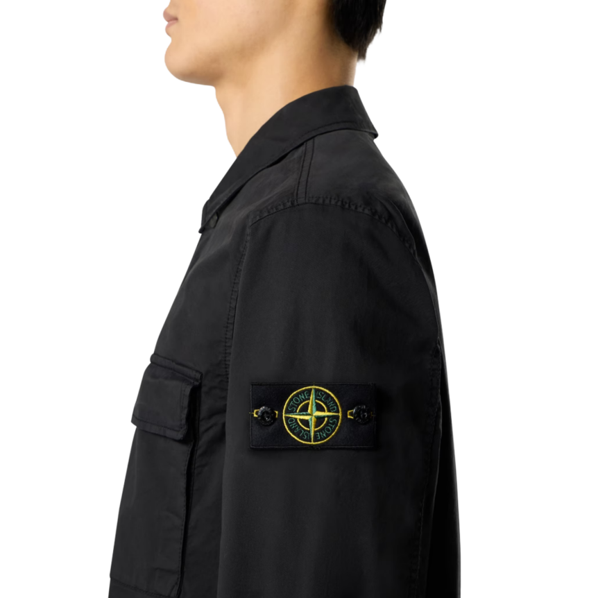 Surchemise STONE ISLAND en sergé de coton bio extensible noir