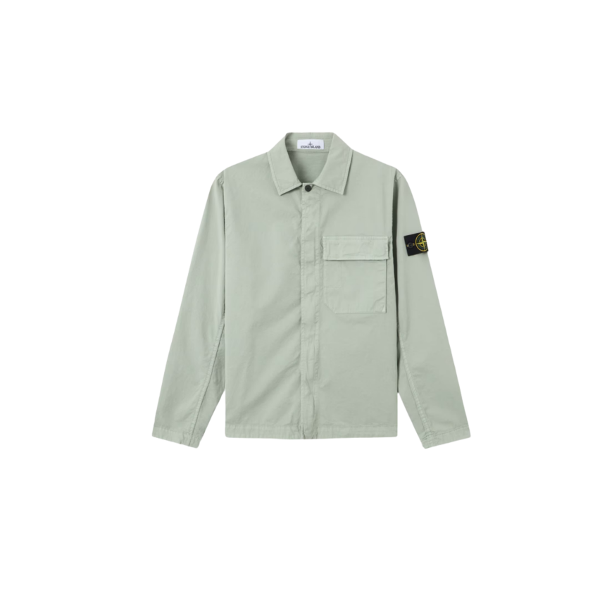 Surchemise STONE ISLAND en sergé de coton bio extensible vert sauge
