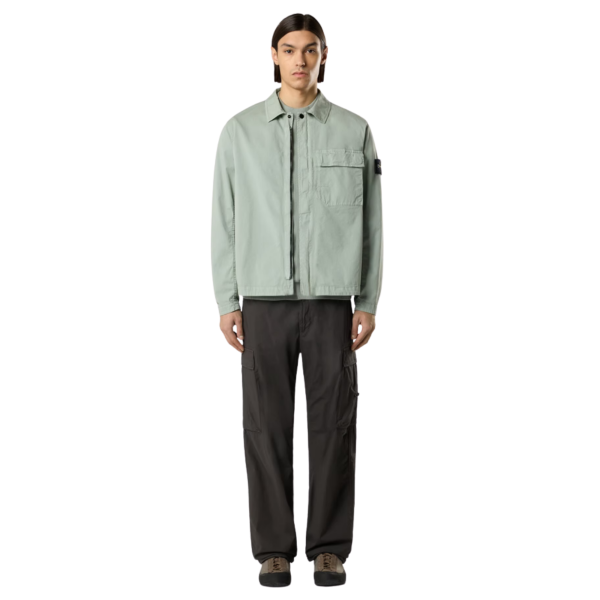 Surchemise STONE ISLAND en sergé de coton bio extensible vert sauge