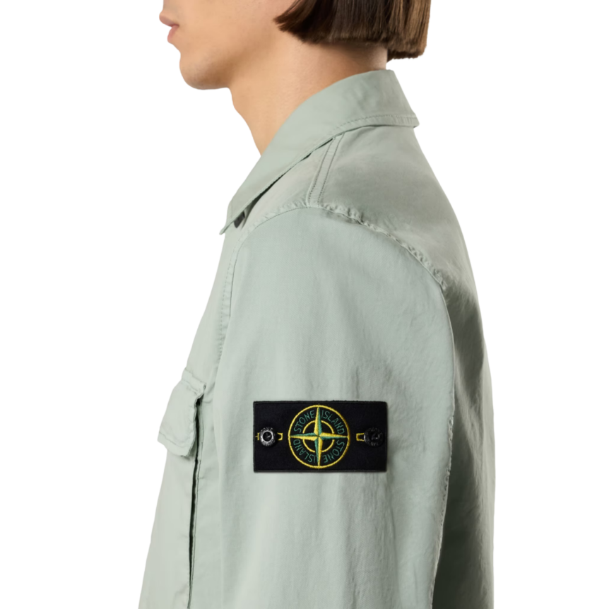 Surchemise STONE ISLAND en sergé de coton bio extensible vert sauge