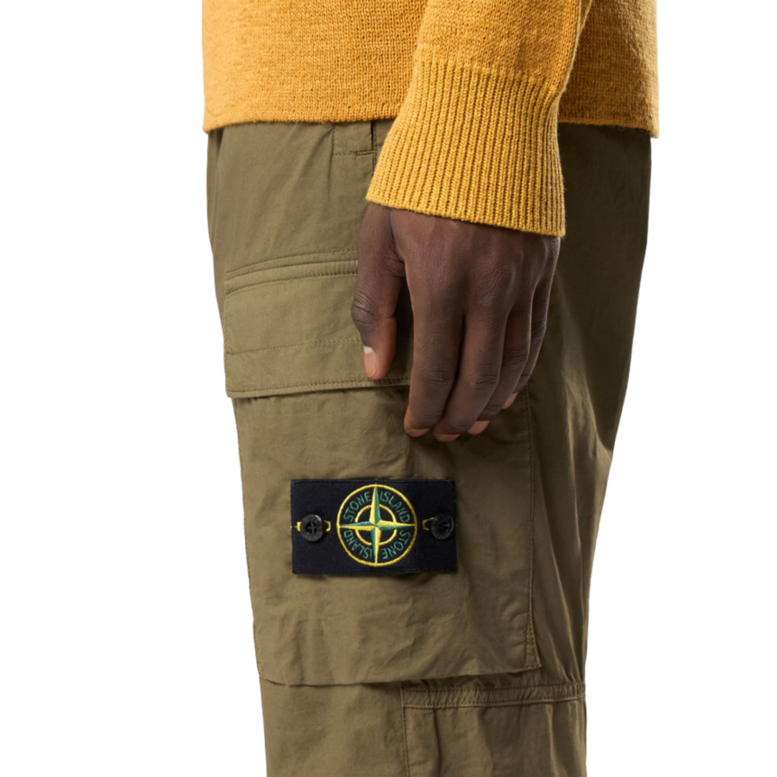 Pantalon cargo STONE ISLAND coton kaki cheville taille élastique