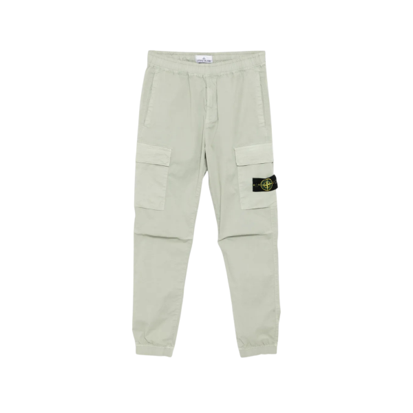 Pantalon cargo STONE ISLAND coton vert sauge cheville taille élastique