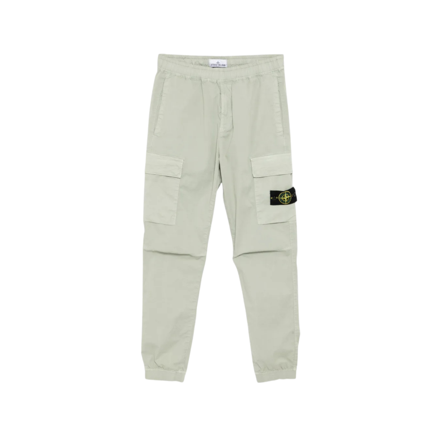 Pantalon cargo STONE ISLAND coton vert sauge cheville taille élastique