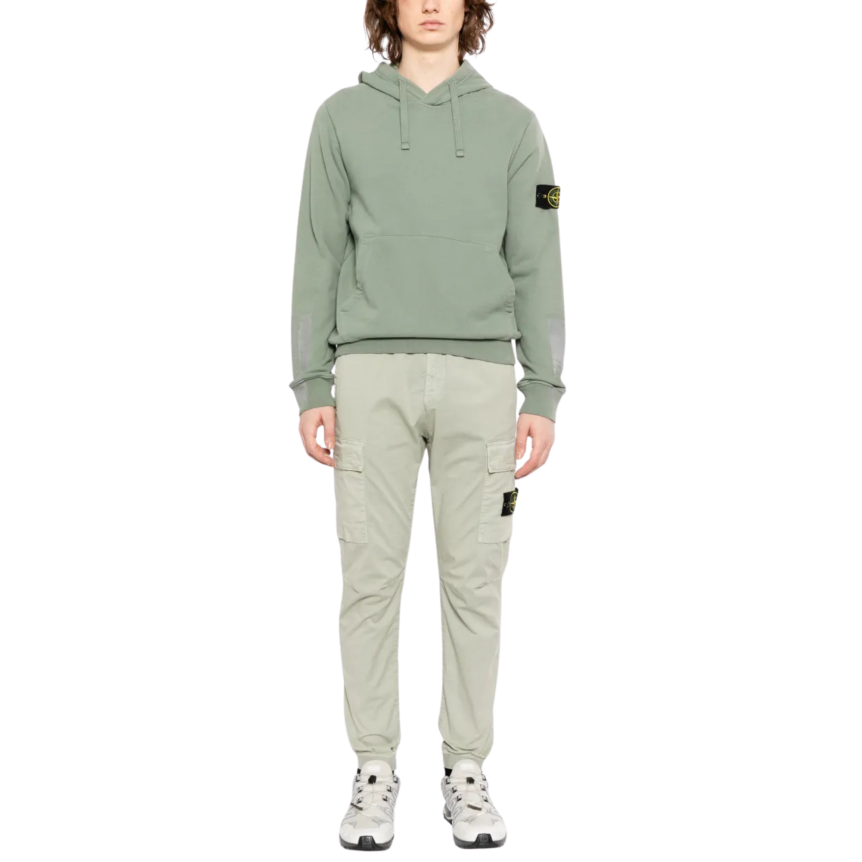 Pantalon cargo STONE ISLAND coton vert sauge cheville taille élastique