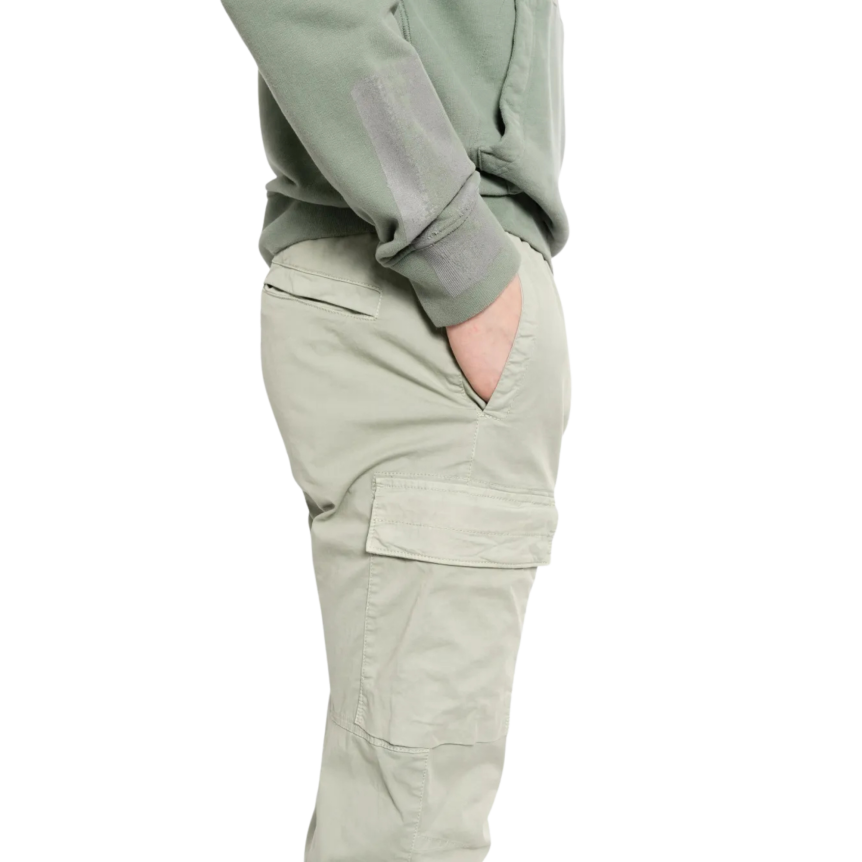 Pantalon cargo STONE ISLAND coton vert sauge cheville taille élastique