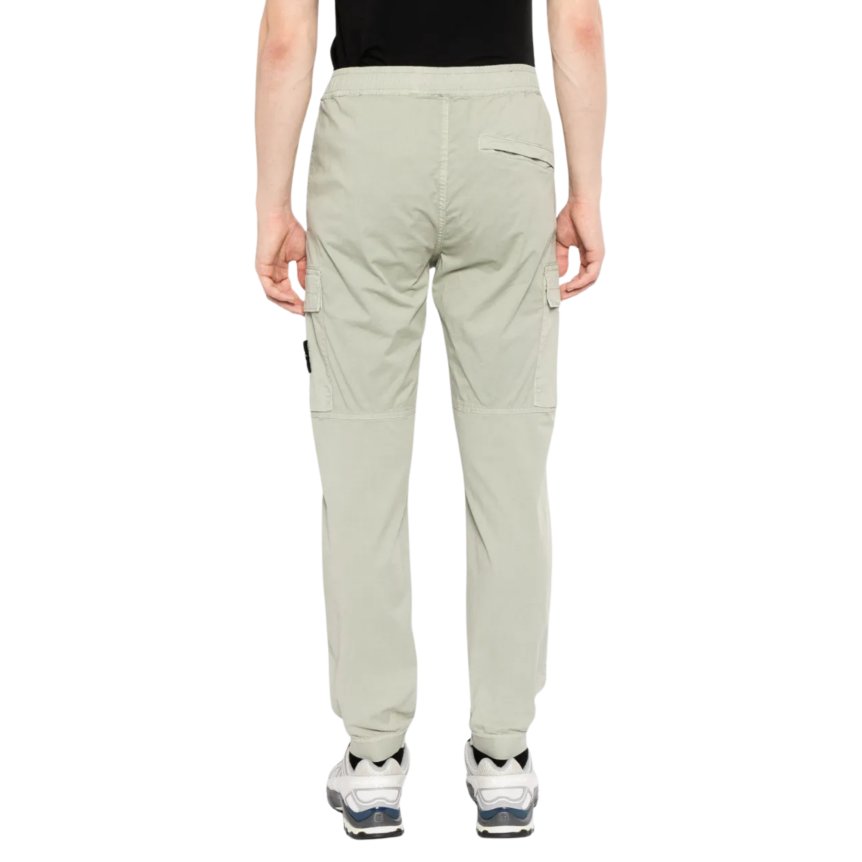 Pantalon cargo STONE ISLAND coton vert sauge cheville taille élastique