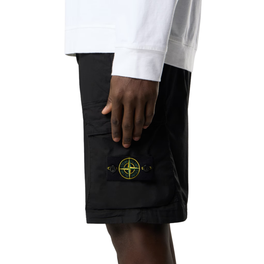 Bermuda cargo STONE ISLAND coupe regular à poches zippées coton noir