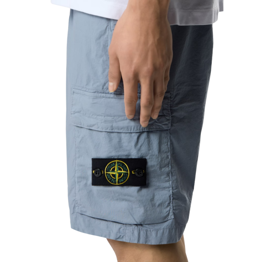 Bermuda cargo STONE ISLAND coupe regular à poches zippées coton bleu gris