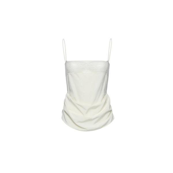 Top drapé MAGDA BUTRYM fine bretelle en soie écrue dentelle