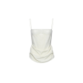 Top drapé fine bretelle en soie écrue dentelle