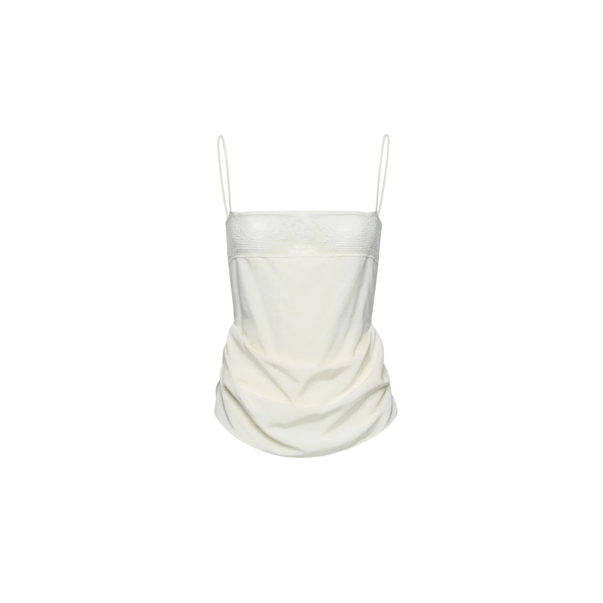 Top drapé MAGDA BUTRYM fine bretelle en soie écrue dentelle