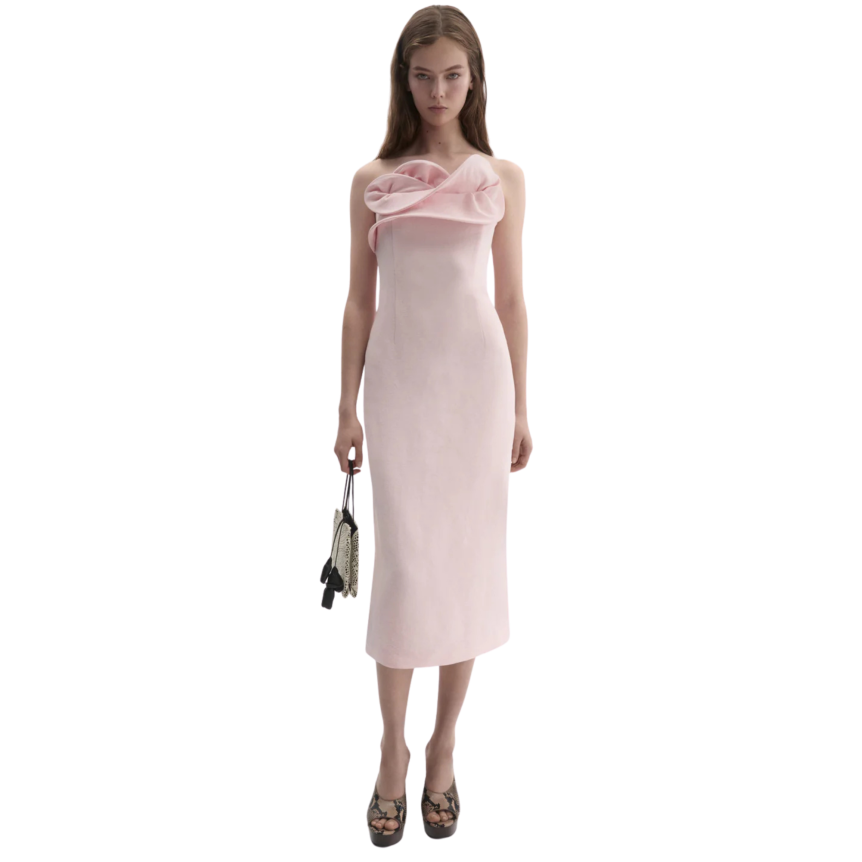 Robe corset MAGDA BUTRYM en soie rose poudré décolleté sculptural