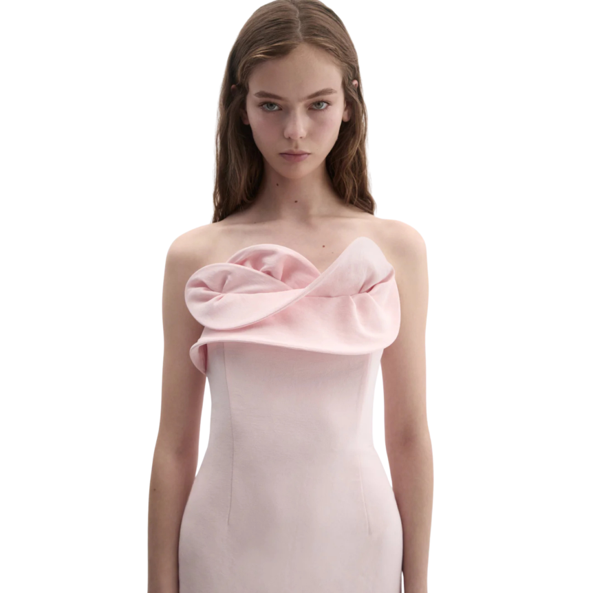 Robe corset MAGDA BUTRYM en soie rose poudré décolleté sculptural