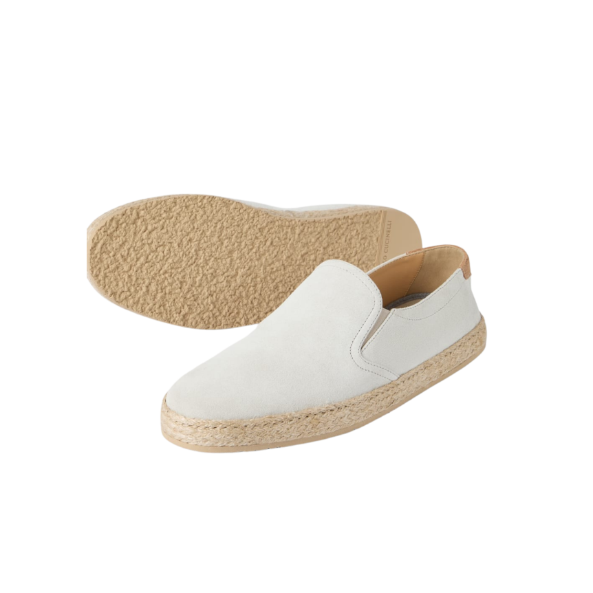Slip on BRUNELLO CUCINELLI Espadrille cuir suédé écru semelle corde