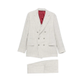 Costume croisé lin beige rayures tennis gris