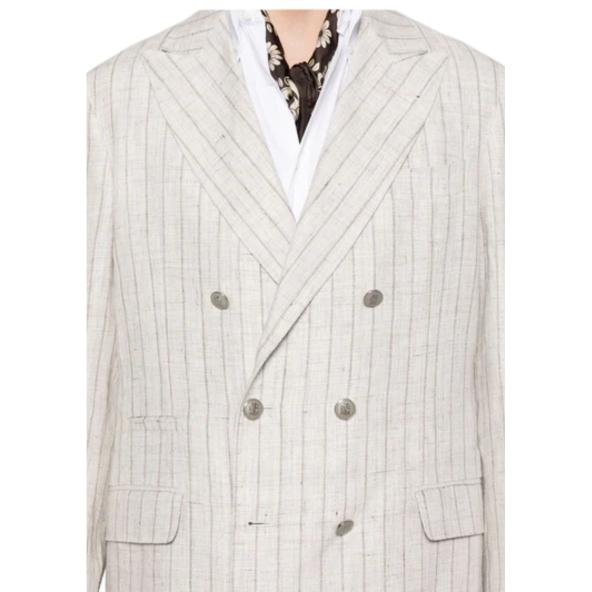Costume croisé BRUNELLO CUCINELLI lin beige rayures tennis gris