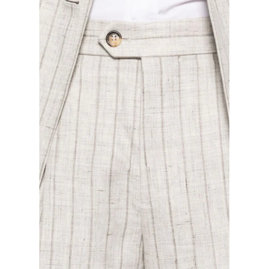Costume croisé BRUNELLO CUCINELLI lin beige rayures tennis gris