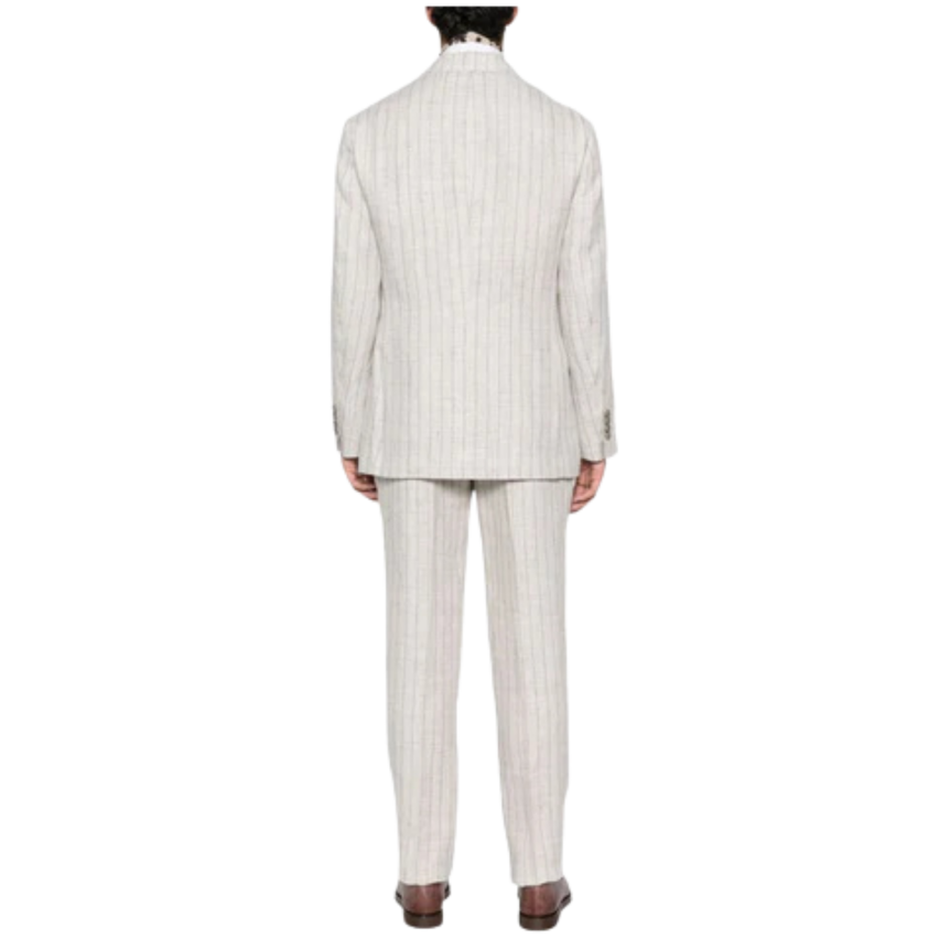 Costume croisé BRUNELLO CUCINELLI lin beige rayures tennis gris