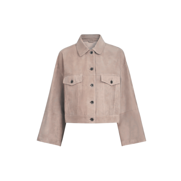 Blouson court à bouton BRUNELLO CUCINELLI cuir suède marron taupe