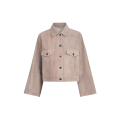 Blouson court à bouton cuir suède marron taupe