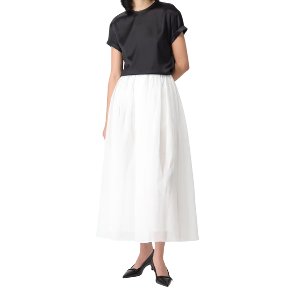 Jupe longue évasée BRUNELLO CUCINELLI organza coton blanc