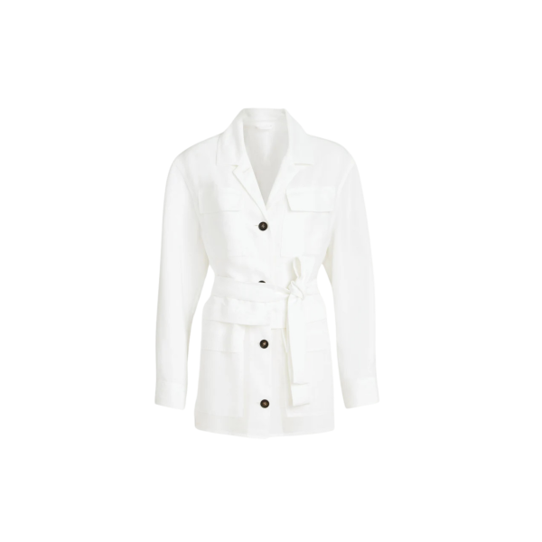 Veste à bouton saharienne BRUNELLO CUCINELLI viscose lin blanc ceinture
