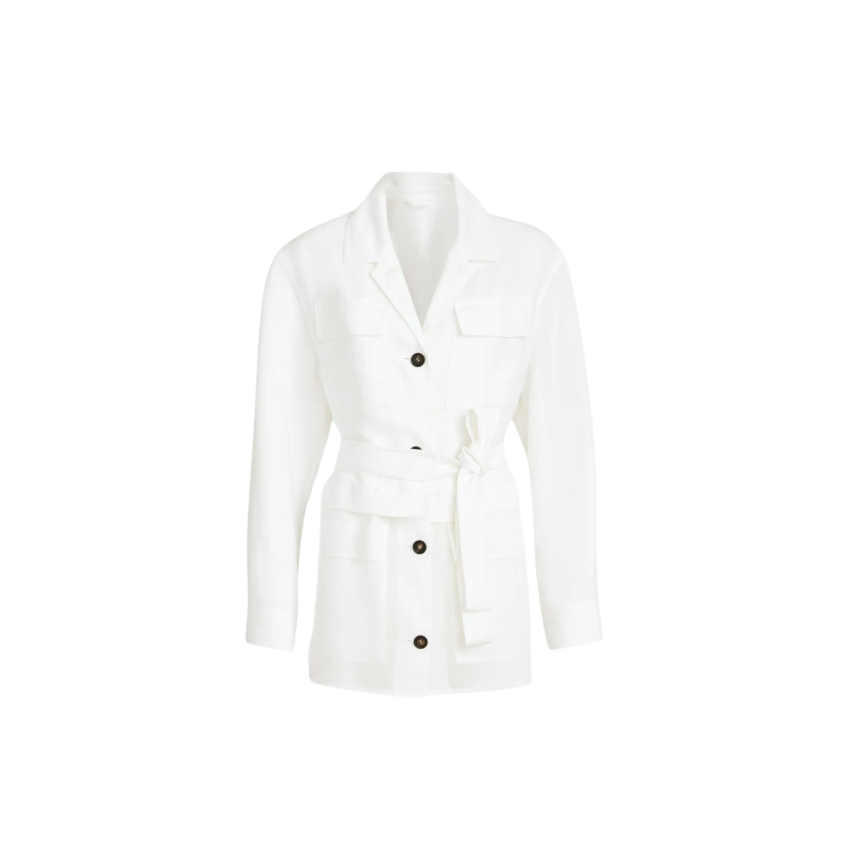 Veste à bouton saharienne BRUNELLO CUCINELLI viscose lin blanc ceinture