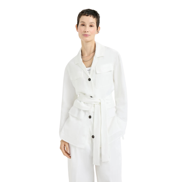 Veste à bouton saharienne BRUNELLO CUCINELLI viscose lin blanc ceinture